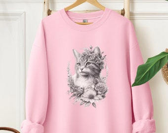Cat SweatShirt, Crewneck Sweatshirt, Cat Mom Gift, Gift For Her, Cat Sweater, Cat Shirt, Cat Print Sweatshirt, Cat Lover Gift, Cozy Sweater