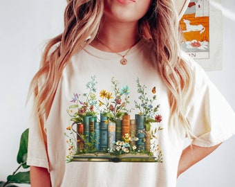 Chemise livre fleurs sauvages, T-shirt unisexe, chemise lecture fleurs sauvages, cadeau pour amateur de lecture, cadeau lecteur, tshirt livre, cadeau livresque pour elle