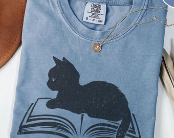 Cat Reading Shirt, Book Lover Gift, Comfort Colors Reader Tee, Bibliophile Shirt, Cat Lover Book Tee, Cozy Reading Shirt