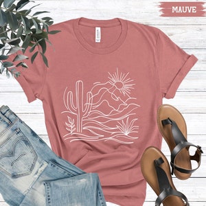 Desert Shirt, Cute Cactus Shirt, T-Shirt Gift For Women, Minimalist Line Art Desert Landscape Tee, Cactus Tshirt, Desert Tee, Arizona Shirt