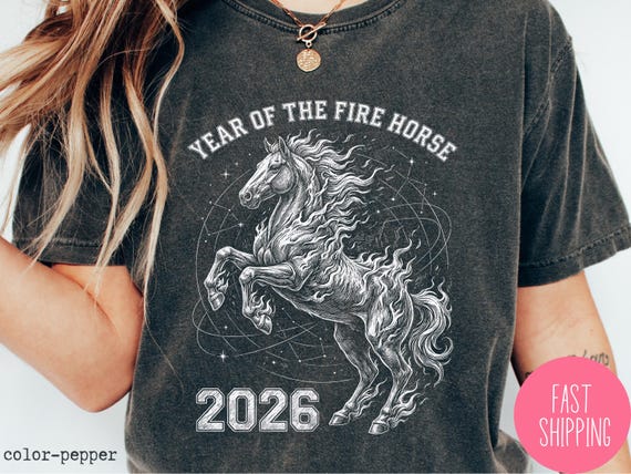 Fire Horse 2026 Zodiac Shirt, Year of the Fire Horse Tee, Chinese Astrology Horse Tshirt, Comfort Colors Line Art Shirt,Chinese New Year Tee