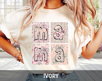 Comfort Colors Mama Shirt, Floral Mom Tshirt, Coquette Bow Mama T-Shirt, Spring Mama Shirt, Springtime Mom Tee,Mothers Day Gift,New Mom Gift