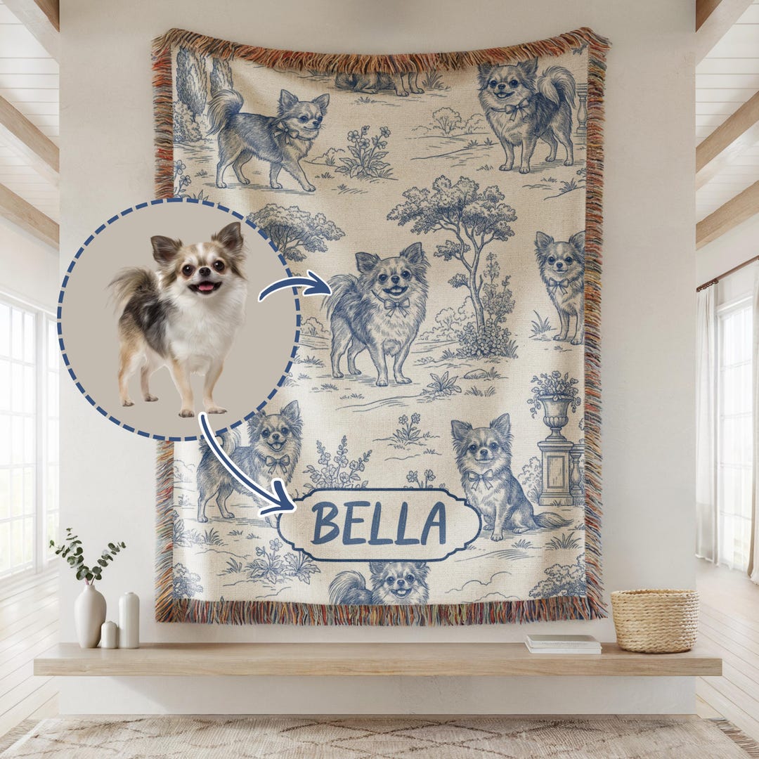 Custom Dog Photo Woven Blanket, Personalized Pet Toile Throw With Name ...