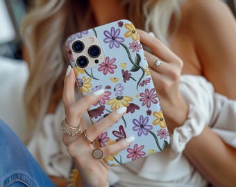 Funda para teléfono con diseño floral de piano y canción sorpresa, diseño de acuarela azul claro, regalo para fans, funda protectora resistente para teléfono, regalo para amantes de la música.