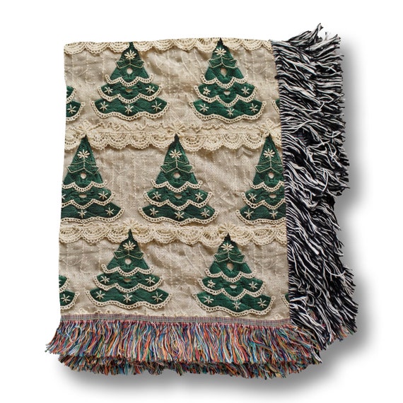Green Tree Woven Cotton Blanket, Winter Decor,Blanket Gift For Her,Oversized Blanket, Gift For Mom,Christmas Blanket,Vintage Christmas Decor