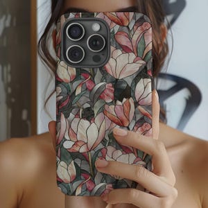 Stained Glass Floral Phone Case, Colorful Flower Tough Case, Protective Phone Cover iPhone 16 15 14, Galaxy S24 S23, Pixel 8 7 6 5
