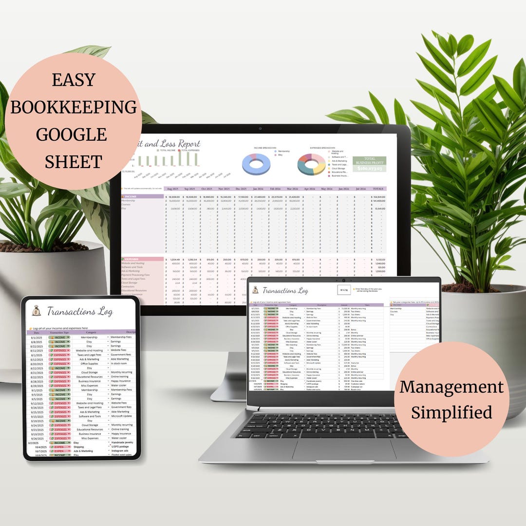 Small Business Bookkeeping Spreadsheet Google Sheets Template Editable ...