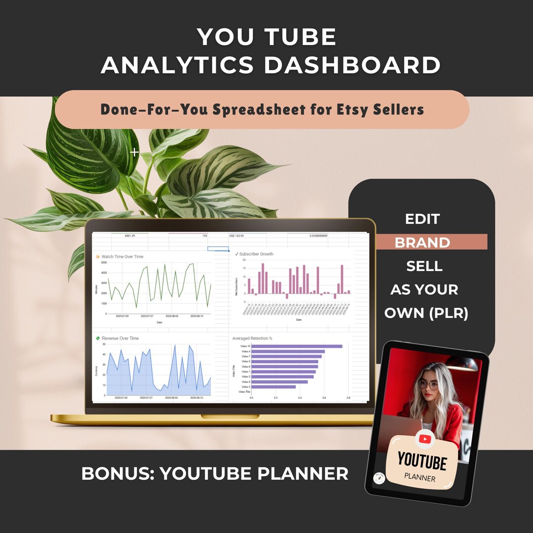Youtube Stats Tracker Google Sheets Dashboard Template Creator KPI ...