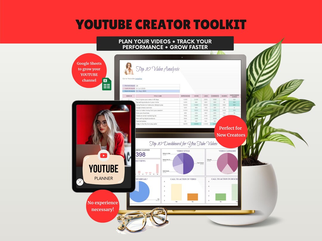 Youtube Planner + Video Analytics Spreadsheet • 2-in-1 Youtube Content ...