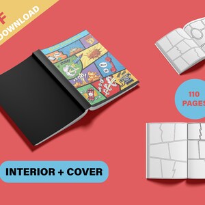 Druckbare leere Comic-Buch-Vorlage Größe 8,5 x 11 Zoll, Comic Zeichenpapier und Rahmen, Comic und Kunst Arbeitsblatt für Kinder, PDF-Download