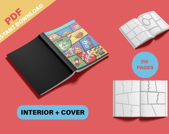Printable Blank Comic Book Template  Size 8.5x11", Comic Drawing Paper and  Frames, Comic Strip and Art Worksheet for Kids, PDF Download