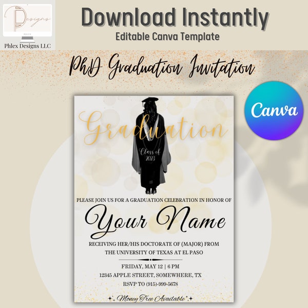 Phd Graduation Invitation Template Etsy