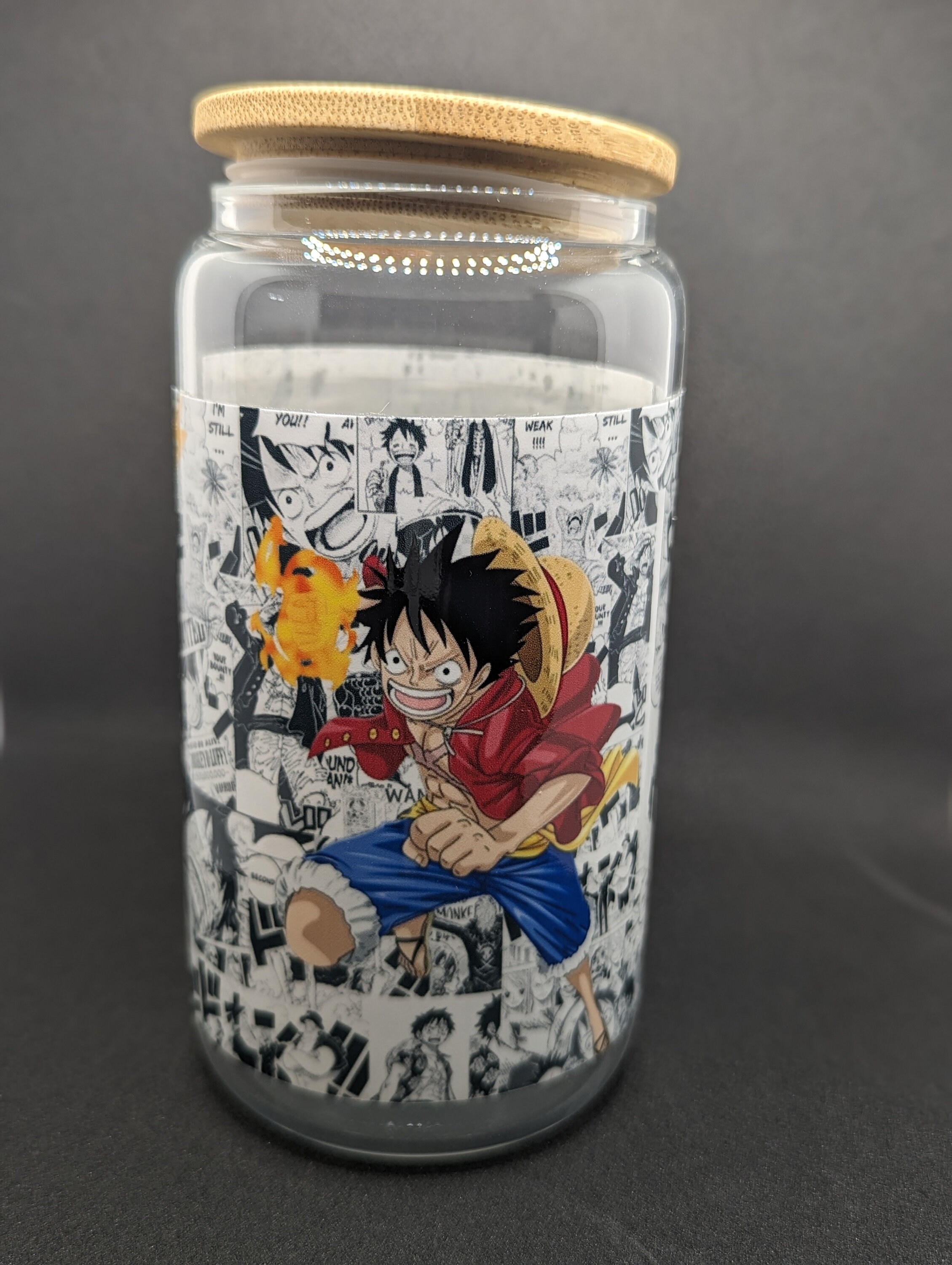 New Anime Periphery One Piece Luffy Cask Cup Glass Cup with Lid