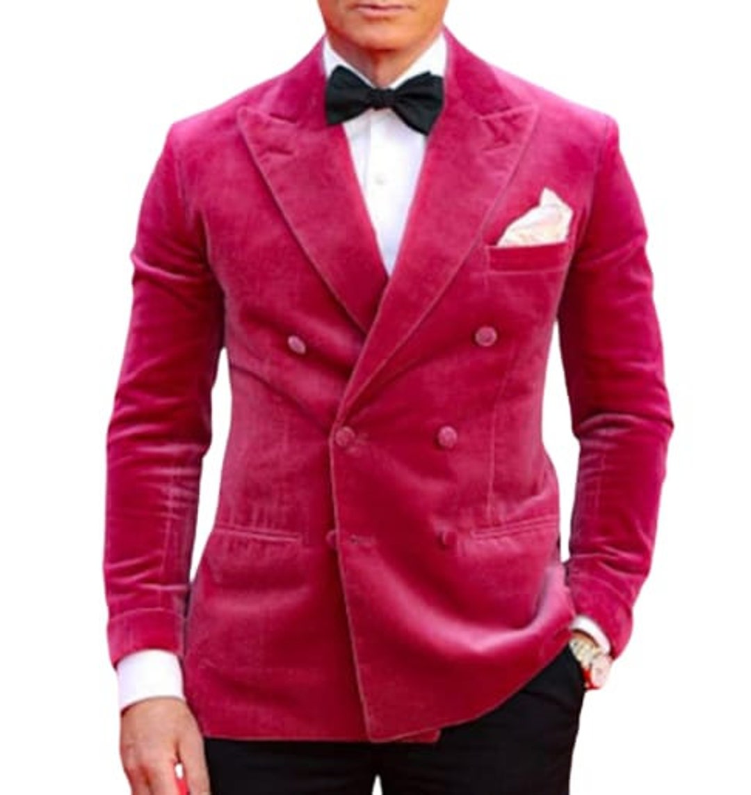 Men Handmade Pink Velvet Blazer Men Double Breasted Gentlemen Etsy