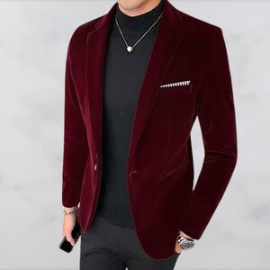 Chaqueta tipo blazer casual de terciopelo para hombre, traje formal de  esmoquin para hombres, moda para cenas y fiestas con corbata