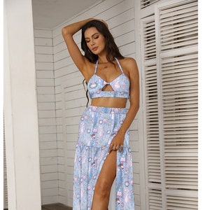 Two Piece Boho Dress, Maxi Dress, Witchy Summer Outfit, Beach Wear, Celestial Fashion Aesthetic, Whimsigoth, Swim Cover Up, Bohemian Clothes