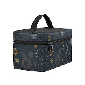 Witchy Makeup Bag, Travel Toiletry Case, Cosmetic Storage,Whimsigoth Accessories,Celestial Floral,Dark Cottagecore,Astrology Moons,90s Retro
