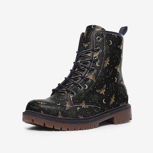 Death&#39;s Head Moth Boots,Whimsigoth Aesthetic Accessories, Dark Cottagecore,Vegan Leather ShoesLeather Ankle Boots,Dark Academia,Fairy Grunge