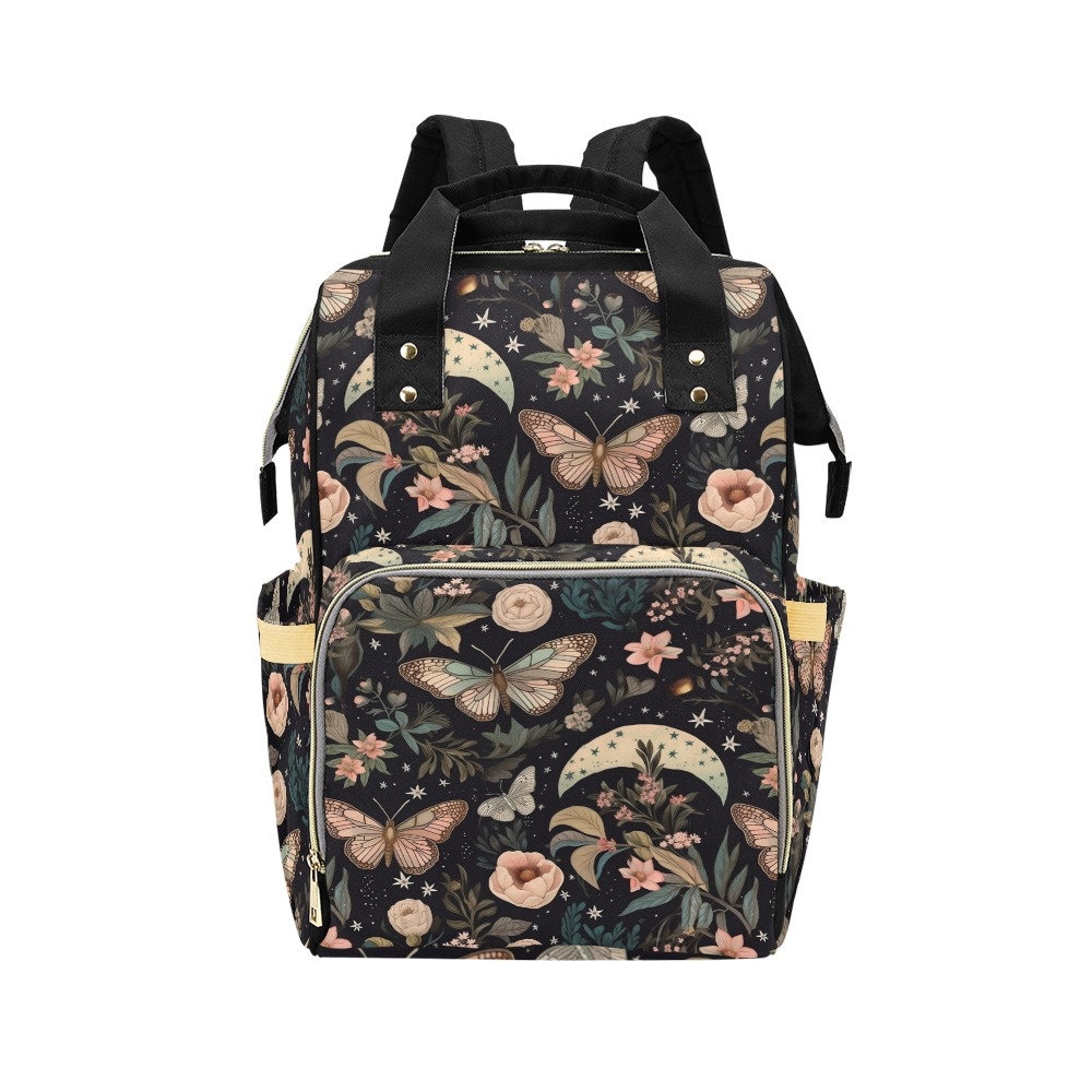 Celestial Floral Diaper Bag,Witchy Baby Stuff, Backpack Nappy Bag, Day Pack, Overnight Bag, Whimsigoth Aesthetic, Fairycore, Fantasy Witch