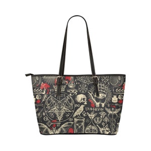 Occult Purse,Alternative Style,Satanic Symbols,Vegan Leather Handbag,Shoulder Bag,Sigil of Baphomet,Devil,Skulls,666,Heavy Metal Accessories