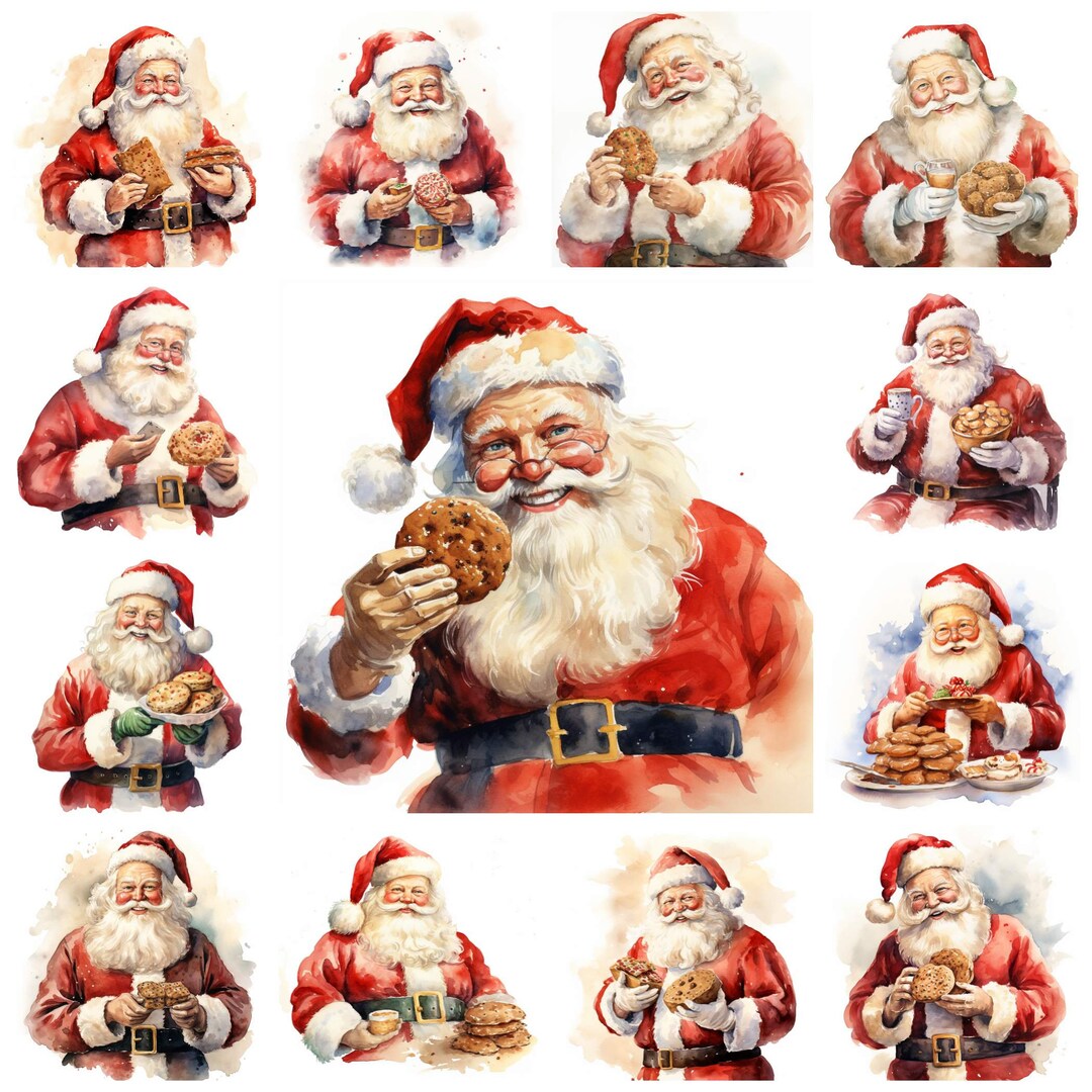 44 Santa Claus and Christmas Cookies PNG Clipart, Watercolor Santa ...