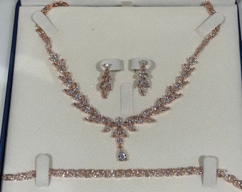 Cubic Zirconia Bridal Jewellery Set With Gift Box