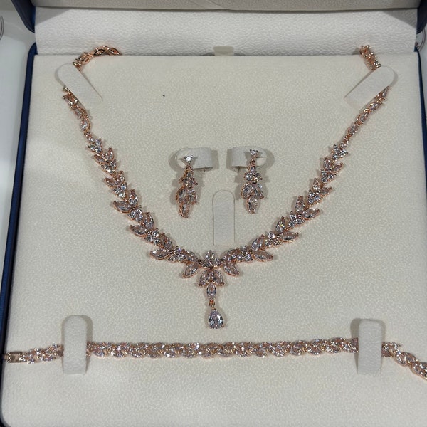 Cubic Zirconia Bridal Jewellery Set With Gift Box