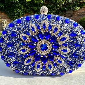 Royal Blue Clutch, Rhinestone Clutch Purse, Luxury Handbag Clutch, Bride Clutch Purse, Women Blue Wedding Clutch, Gift Wrapping Included