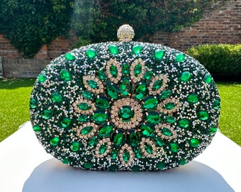 Emerald Green Clutch Purse, Rhinestone Purse, Bride Clutch Purse, Luxury Crystal Purse, Small Women Clutch Purse, Gift Wrapping Included