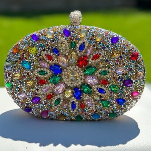 Luxury Multi Coloured Crystal Embellished Rhinestone Clutch, Bridal Clutch, Rhinestone Purse, Evening Clutch, Gift Wrap Included