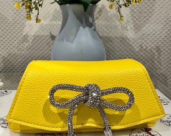 Yellow Clutch, Evening Clutch Purse, Rhinestone, Bow Clutch,  Purse, Wedding Clutch, Floral Purse, Bride Clutch Purse, Crystal Purse