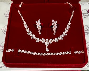 Cubic Zirconia Rose Gold Bridal Jewellery Set (Floral Earings)  With Gift Box