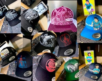 Custom hand painted snap back Hats (Any Custom Design From Team, Nature, Cars, Characters, Etc)