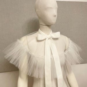 white tulle cape with frill, tulle bolero collar, tulle capelet, victorian cape, detachable ruffle tulle collar, tulle cloak