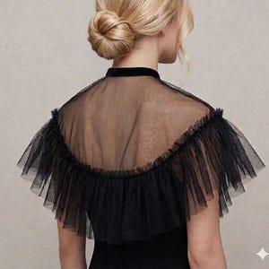 Vampire costume cape, gothic cape, tulle capelet with frill, anime collar tulle bolero jacket, victorian cape, ruffle tulle collar image 2