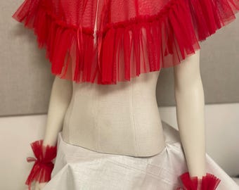 tulle clown collar cape with frill, ruffle cape, lace calapet, tulle bolero, ruffle wrap, sheer tule cape