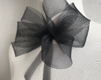 Broche fleur surdimensionnée noire, broches très larges pour femmes, épingle d'épaule florale, broche gros noeuds, broche noeuds en ruban noir