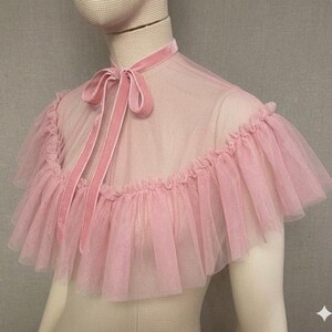 Vampire costume cape, gothic cape, tulle capelet with frill, anime collar tulle bolero jacket, victorian cape, ruffle tulle collar Pink