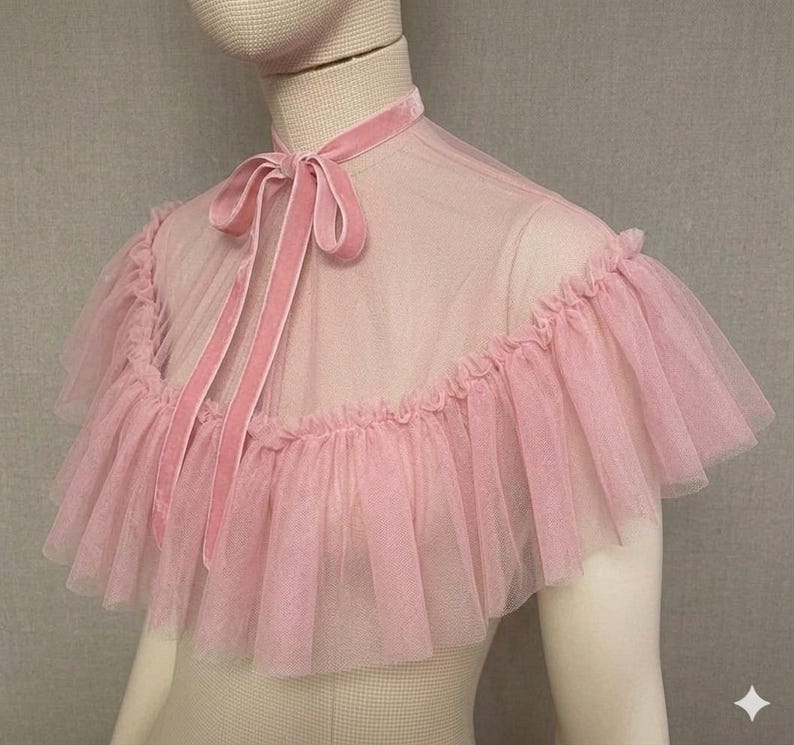 Vampire costume cape, gothic cape, tulle capelet with frill, anime collar tulle bolero jacket, victorian cape, ruffle tulle collar Pink