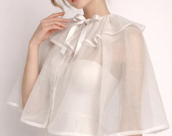 Sheer Cape with ruffle collar, Ruffle veil, Princess bolero shoulder wear