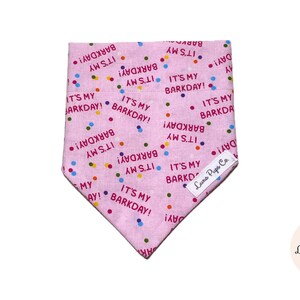 Pink Barkday Dog Bandana – Over the Collar, Handmade