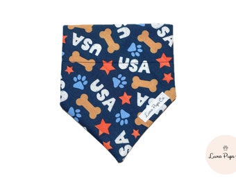 USA Bandana | Over the Collar Dog Bandana | Fourth of July | Pet Accessories | Dog Neckwear | Pet Scarf | Handmade