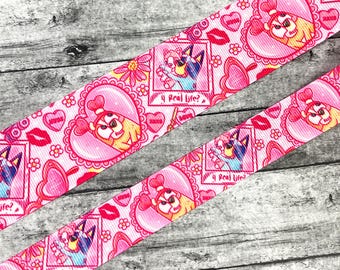 bluey, ribbon, pink, 1.5 inch, 7/8 inch