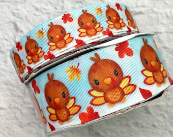 Cute Turkey, thanksgiving, ribbon size 1.5in, 7/8
