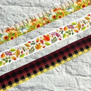 Fall ribbon, leaves, pumpkin, plaid, size 7/8