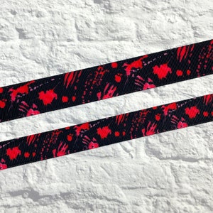 Blood splatter, Horror, Halloween ribbon, size 1.5in, 7/8, 5/8