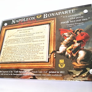 Authentieke 1812 "Code Napoleon" boekfragment afdrukken burgerlijk wetboek in beschermende acrylverpakking - Geschiedenis van de keerpunten - filmsouvenircadeau