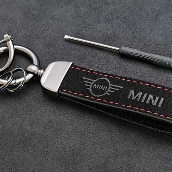 Mini One Cooper Schlüsselanhänger in Alcantara-Leder-Touch mit Logo-Emblem Mini JCW R52 R55 R56 R57 R60 F55 F54 Original-Geburtstagsgeschenk