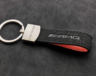 AMG Mercedes Alcantara Keychain Touch Skin Leather Car Accessory Original Gift for Men Women Birthday Christmas Anniversary