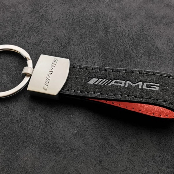 AMG Mercedes Alcantara Keychain Touch Skin Leather Car Accessory Original Gift for Men Women Birthday Christmas Anniversary